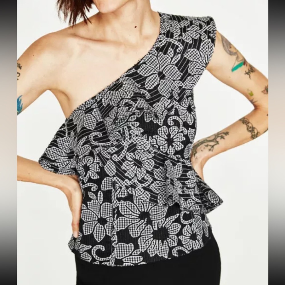 ZARA Floral One Shoulder Top